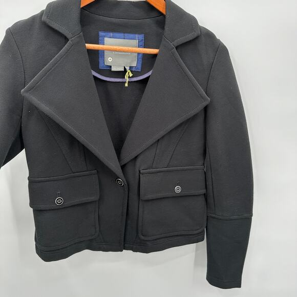ANTHROPOLOGIE Sylvia Black Ponte Knit Zip Sleeve Moto Blazer Jacket // XS - Picture 9 of 11